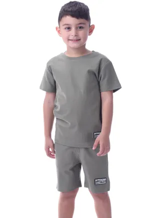 Victor & Jane Boys' Comfortable 2-Piece T-Shirt & Shorts Set (2-8 Years)- Olive, 100% Cotton 