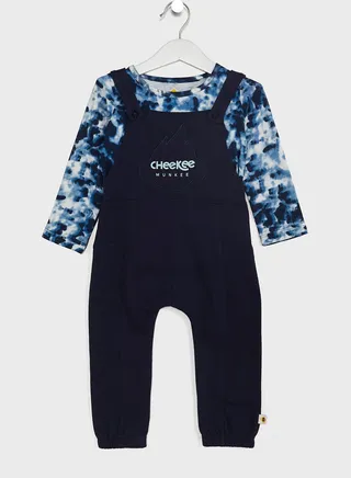 Kids Tie Dye T-Shirt & Logo Dungaree Set 