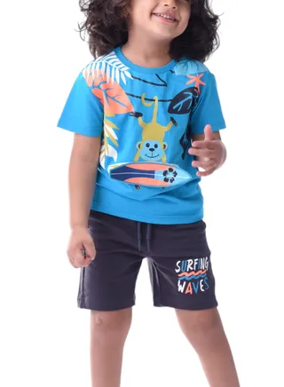 Kids Boys Set Comfortable 2-Piece T-Shirt & Shorts Set (2-8 Years)-  Blue & Grey 