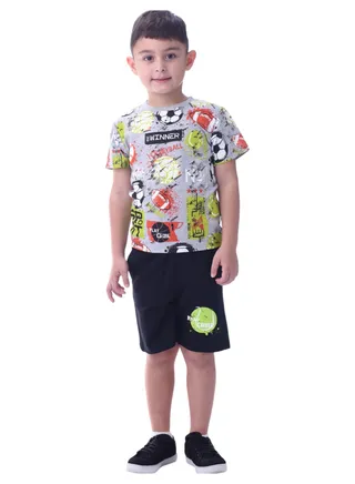 Victor & Jane Boys' Comfortable 2-Piece T-Shirt & Shorts Set (2-8 Years)- Multicolor, 100% Cotton 