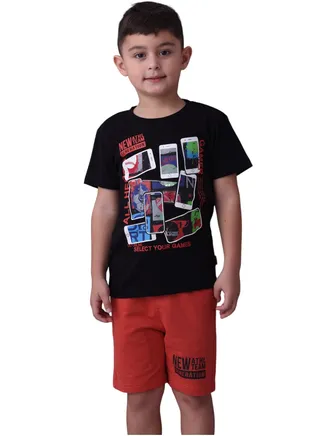 Kids Boys' Set 2-Piece T-Shirt & Shorts (2-8 Years)- Black & Rust, 100% Cotton 