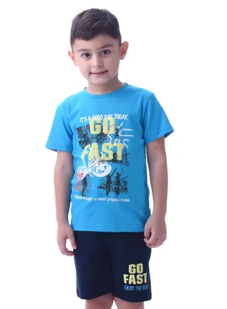 Kids Boys Set- Comfortable 2-Piece T-Shirt & Shorts Set - Blue & Navy 