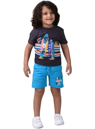Kids Boys Set Comfortable 2-Piece T-Shirt & Shorts Set (2-8 Years)- Grey & Blue 