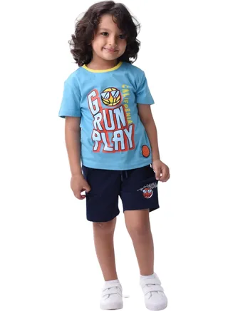 Kids Boys Set Comfortable 2-Piece T-Shirt & Shorts Set (2-8 Years)- Blue & Navy 