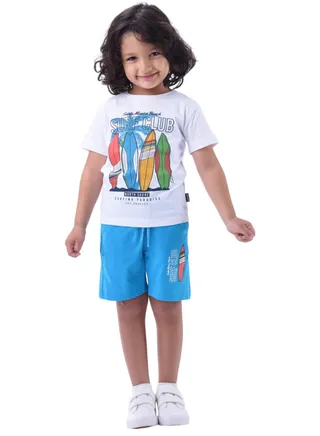 Kids Boys Set Comfortable 2-Piece T-Shirt & Shorts Set (2-8 Years)- Off-White & Blue 