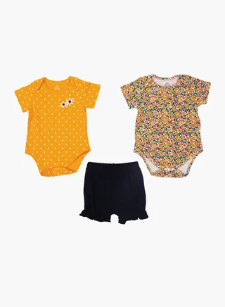 Baby Boy 2-Piece Rompers And Bottom Set Yellow/Brown/Navy 