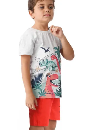 Urbasy Kids Boys Printed Round Neck Grey T-Shirt With red Shorts-set 