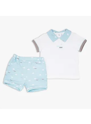 MOON 100% Cotton T-Shirt and Shorts 3-6M Teal - Little Boat 