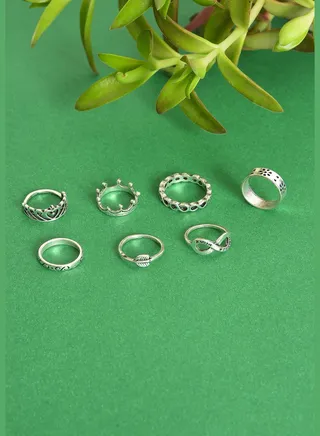 Pack of 7 Silver Plated Designer Ring