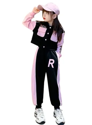 Girl's 2 Piece Outfit Long Sleeve Track Jacket and Pant Long Set 