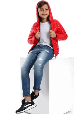 Long Sleeves Quilted Pattern Boys Jacket _ Red 