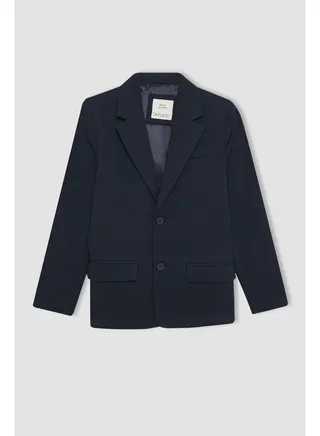 Boy Regular Fit Blazer Collar Long Sleeve Woven Jacket 