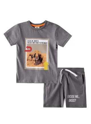 Baby Boys 2 piece Set - T-Shirts & Shorts - Grey (100% Cotton)- VJ 