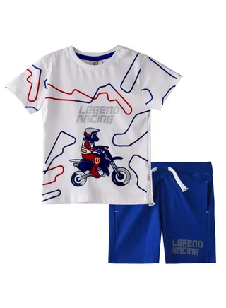 Baby Boys 2 piece Set - T-Shirts & Shorts - Off-White and Blue (100% Cotton)- VJ 