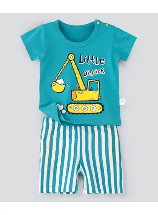 Printed T-Shirt And Shorts Set Blue/White 