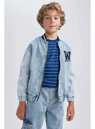 Boy Bomber Bomber Long Sleeve Denim Jacket 