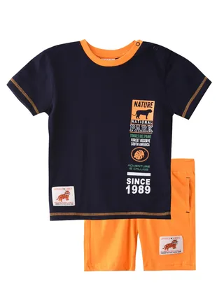 Baby Boys 2 piece Set - T-Shirts & Shorts - Navy Blue and Orange (100% Cotton)- VJ 