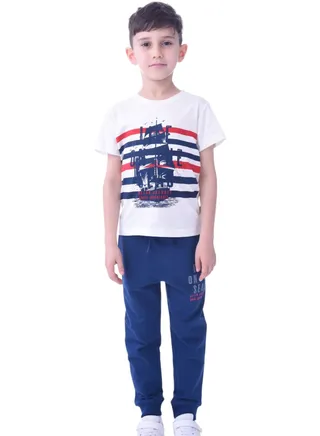 Kids Boys 2 piece Set T-Shirts & Jogger (2-8 Years): White Red and  Navy colour, Outfits Sets (100% Cotton) 