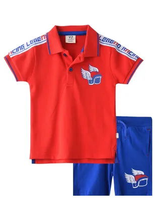 Baby Boys 2 piece Set - T-Shirts & Shorts - Red and Blue (100% Cotton)- VJ 