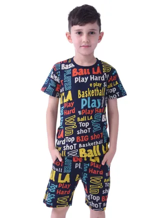 Kids Boys 2 piece Set - T-Shirts & Shorts - AOP set-Navy Blue (100% Cotton) 