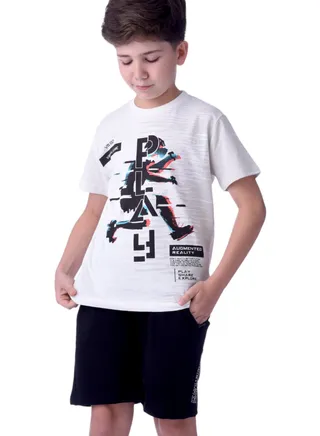 Senior Boys (Youth/Teens) 2 piece set T-Shirt & Shorts (8-14 Years)- White and Black- 100 % percent Cotton- victor and jane 
