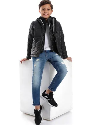 Black Stitched Hooded Puffer_Black 