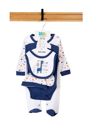 Babiesbasic 5 piece unisex 100% cotton Gift Set include Bib, Romper, Mittens, cap and Sleepsuit/Jumpsuit- Believe in Yourself 