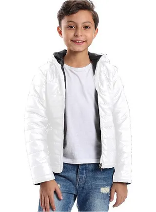 Long Sleeves Quilted Pattern Boys Jacket _ White 