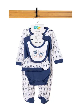 Babiesbasic 5 piece unisex 100% cotton Gift Set include Bib, Romper, Mittens, cap and Sleepsuit/Jumpsuit- I can Fly 