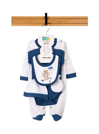 Babiesbasic 5 piece unisex 100% cotton Gift Set include Bib, Romper, Mittens, cap and Sleepsuit/Jumpsuit- Stay Healthly 