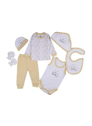 BabiesBasic 7 piece unisex 100% cotton Gift Set include bib, pyjama, mitten, cap, romper, top and bottom set 