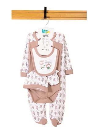 Babiesbasic 5 piece unisex 100% cotton Gift Set include Bib, Romper, Mittens, cap and Sleepsuit/Jumpsuit- I can Fly 
