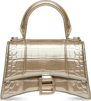 Hourglass Xs Handbag Metallized Crocodile Embossed