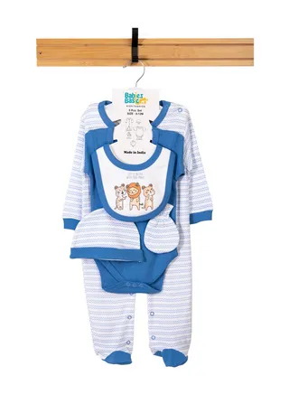 Babiesbasic 5 piece unisex 100% cotton Gift Set include Bib, Romper, Mittens, cap and Sleepsuit/Jumpsuit- Life is Better 