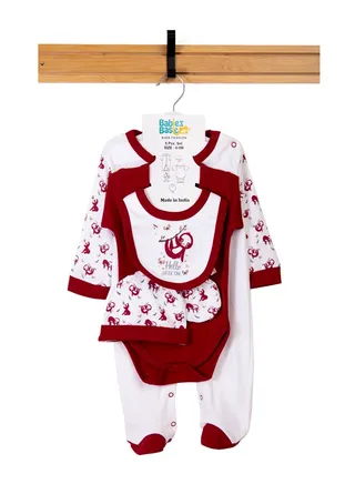 Babiesbasic 5 piece unisex 100% cotton Gift Set include Bib, Romper, Mittens, cap and Sleepsuit/Jumpsuit- Hello Little One 