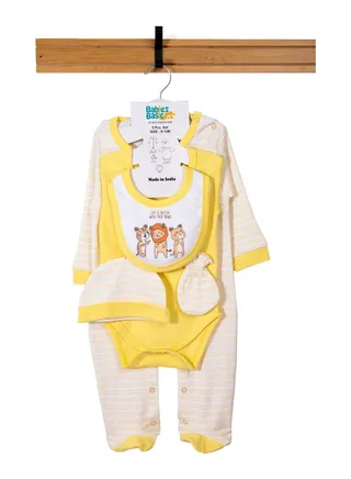 Babiesbasic 5 piece unisex 100% cotton Gift Set include Bib, Romper, Mittens, cap and Sleepsuit/Jumpsuit- Life is Better 