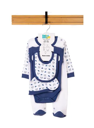 Babiesbasic 5 piece unisex 100% cotton Gift Set include Bib, Romper, Mittens, cap and Sleepsuit/Jumpsuit- Sleepy Panda 