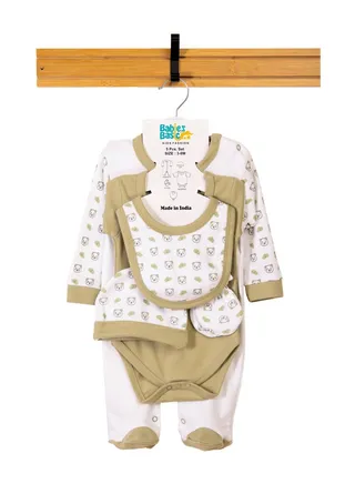 Babiesbasic 5 piece unisex 100% cotton Gift Set include Bib, Romper, Mittens, cap and Sleepsuit/Jumpsuit- Sleepy Panda 