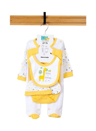 Babiesbasic 5 piece unisex 100% cotton Gift Set include Bib, Romper, Mittens, cap and Sleepsuit/Jumpsuit- Believe in Yourself 
