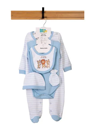 Babiesbasic 5 piece unisex 100% cotton Gift Set include Bib, Romper, Mittens, cap and Sleepsuit/Jumpsuit- Life is Better 