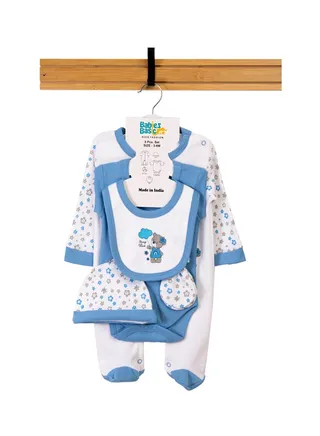 Babiesbasic 5 piece unisex 100% cotton Gift Set include Bib, Romper, Mittens, cap and Sleepsuit/Jumpsuit- Always be brave 