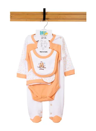Babiesbasic 5 piece unisex 100% cotton Gift Set include Bib, Romper, Mittens, cap and Sleepsuit/Jumpsuit- Hello Autumn 