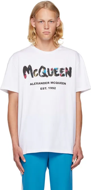 Alexander McQueen White Watercolor Graffiti T-Shirt