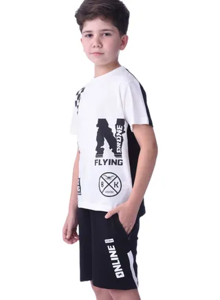 Senior Boys (Youth/Teens) 2 piece set T-Shirt & Shorts (8-14 Years)- White and Black- 100 % percent Cotton 