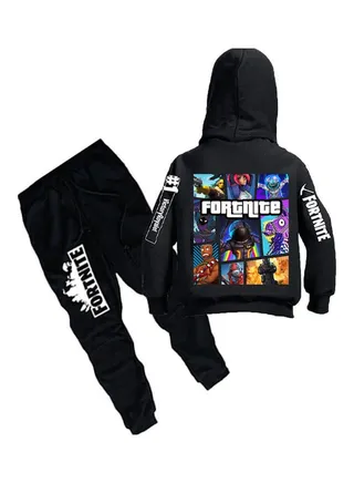 Stylish Hoodie And Pants Set Black 