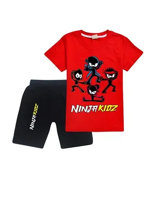 Ninja Kids Unisex Summer Kids Cartoon Short and Sleeve with Red T-Shirt 