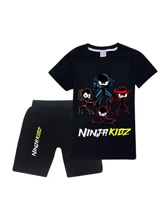 Ninja Kids Printed Unisex Black Top and Short Set 