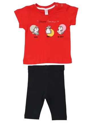 Infant Penguin Printed T-Shirt & Leggings Set in Red 