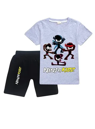 Ninja Kids Unisex Summer Kids Cartoon Short Sleeve Grey T-Shirt 