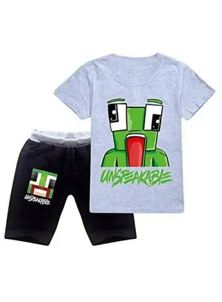 Unspeakble Kids Unisex Short Sleeve Round Neck Grey T-shirt Black Shorts Set 